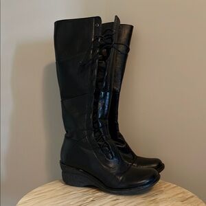 Miz Mooz Black Lace Up Boots with Glossy Finish